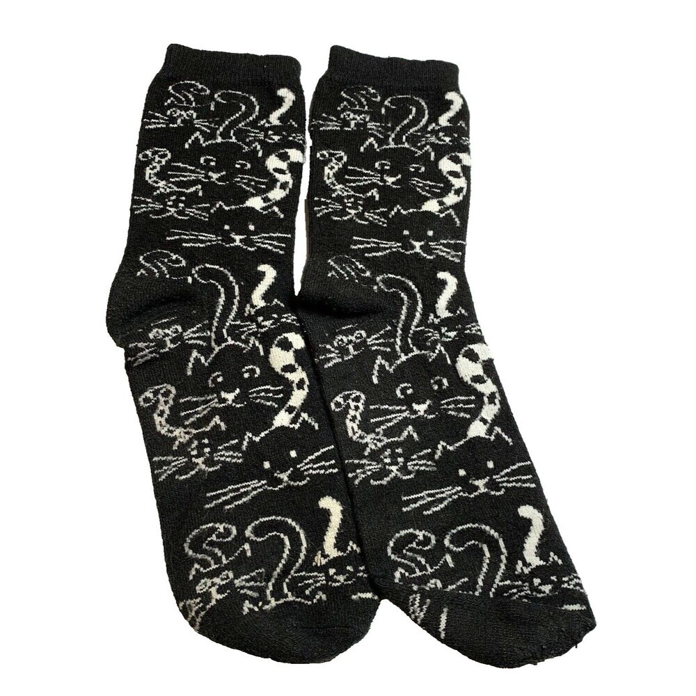 Vintage Crazy Socks Kitten Cats Graphics Black and White Large